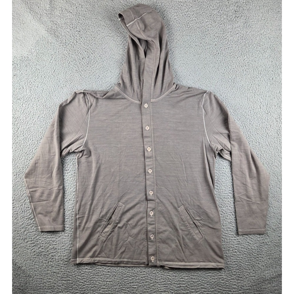Rambler's Way Button Down Polo Shirt Mens L Gray Brown 100% Wool Made USA Hooded